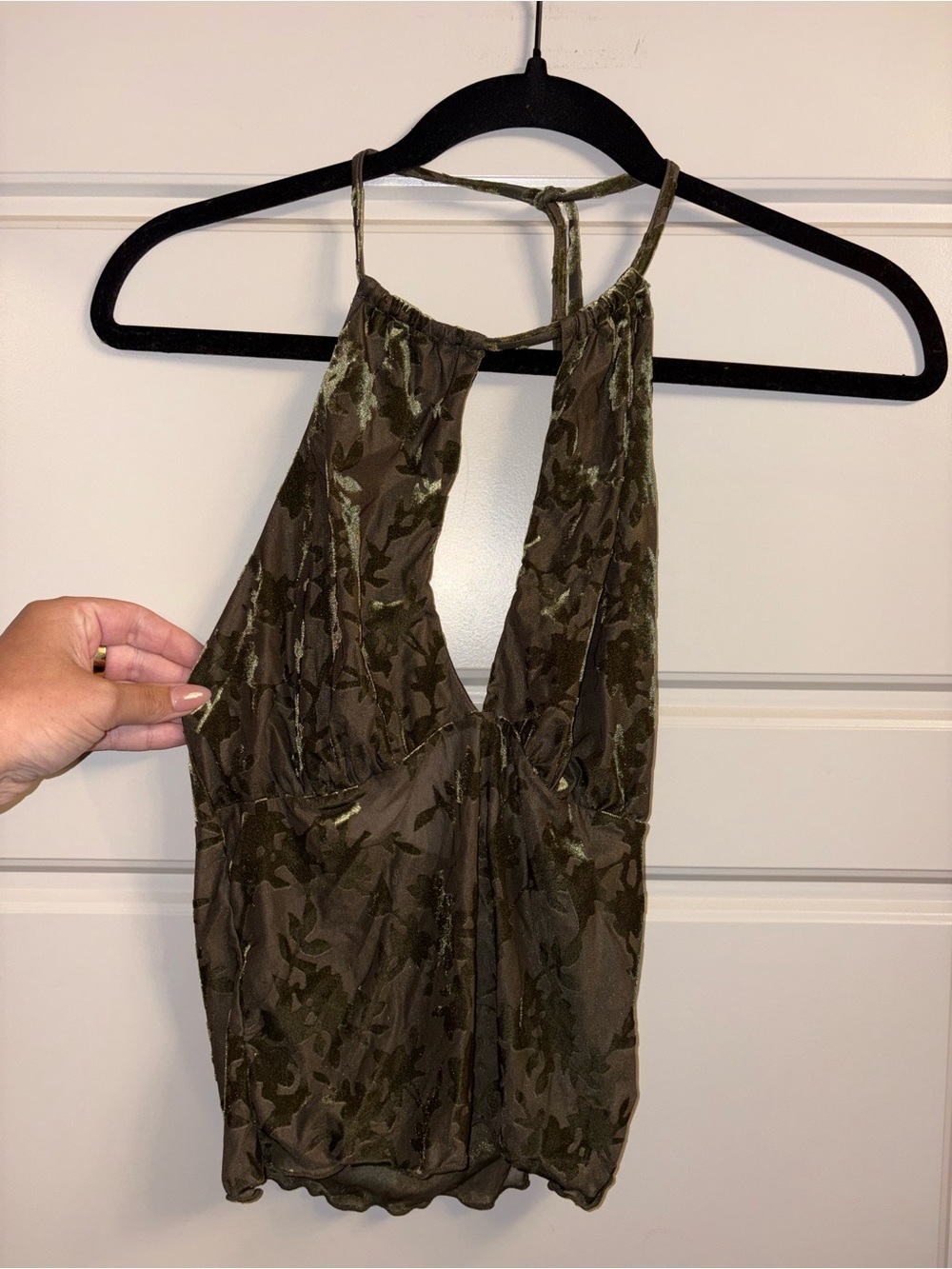 Current Mood Olive Floral Halter Tie Crop Top